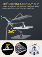 11.8 Inch Rain Shower Head with 6 Modes Handheld Water Spray，High Pressure Showerhead Combo with 11 Inch Adjustable Extension Arm, Chrome