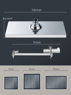 11.8 Inch Rain Shower Head with 6 Modes Handheld Water Spray，High Pressure Showerhead Combo with 11 Inch Adjustable Extension Arm, Chrome