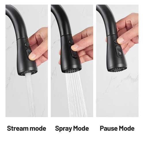 Gooseneck Single-Handle Pull Down Sprayer Kitchen Faucet with Deckplate and Sweep Spray Pull Out Sink Faucet in Matte Black