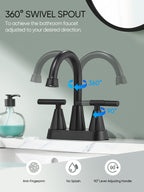 4-inch Bathroom Faucet with Pop up Drain and Two Supply Hoses, Lead-Free Stainless Steel 2-Handle Centerset Faucet for Vanity, RV Matte Black