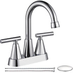 4-inch Bathroom Faucet with Pop up Drain and Two Supply Hoses, Lead-Free Stainless Steel 2-Handle Centerset Faucet for Vanity, RV Chrome