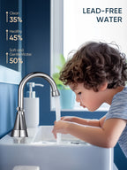 4-inch Bathroom Faucet with Pop up Drain and Two Supply Hoses, Lead-Free Stainless Steel 2-Handle Centerset Faucet for Vanity, RV Chrome