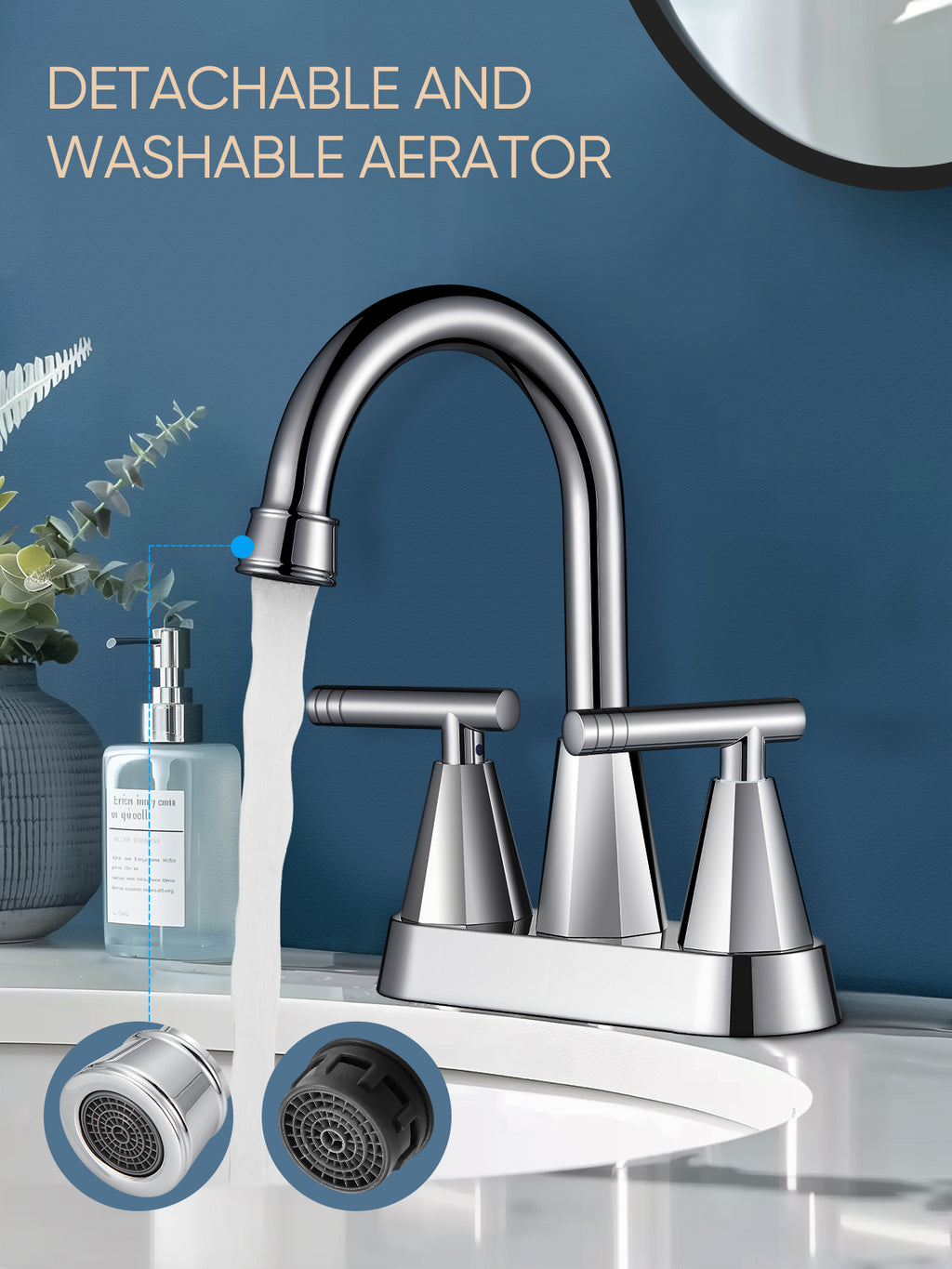 4-inch Bathroom Faucet with Pop up Drain and Two Supply Hoses, Lead-Free Stainless Steel 2-Handle Centerset Faucet for Vanity, RV Chrome