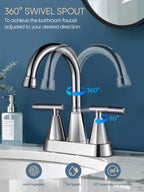 4-inch Bathroom Faucet with Pop up Drain and Two Supply Hoses, Lead-Free Stainless Steel 2-Handle Centerset Faucet for Vanity, RV Chrome