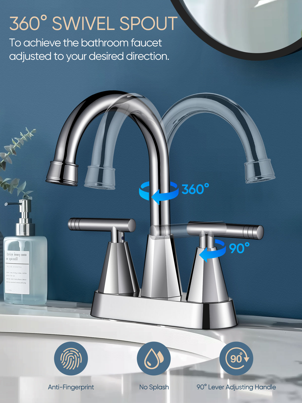 4-inch Bathroom Faucet with Pop up Drain and Two Supply Hoses, Lead-Free Stainless Steel 2-Handle Centerset Faucet for Vanity, RV Chrome
