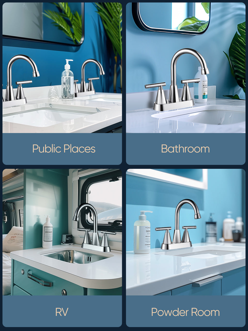 4-inch Bathroom Faucet with Pop up Drain and Two Supply Hoses, Lead-Free Stainless Steel 2-Handle Centerset Faucet for Vanity, RV Chrome