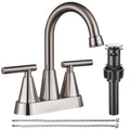 4-inch Bathroom Faucet with Pop up Drain and Two Supply Hoses, Lead-Free Stainless Steel 2-Handle Centerset Faucet for Vanity, RV Brushed Nickel