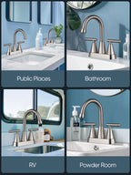 4-inch Bathroom Faucet with Pop up Drain and Two Supply Hoses, Lead-Free Stainless Steel 2-Handle Centerset Faucet for Vanity, RV Brushed Nickel