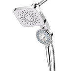 Magnetic Handheld Dual Shower Head with High Pressure Rain Shower Combo 2-in-1 Fixed & Detachable Multiple Spray Modes Built-in Magnet Dock 6ft Hose Chrome