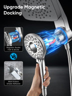 Magnetic Handheld Dual Shower Head with High Pressure Rain Shower Combo 2-in-1 Fixed & Detachable Multiple Spray Modes Built-in Magnet Dock 6ft Hose Chrome