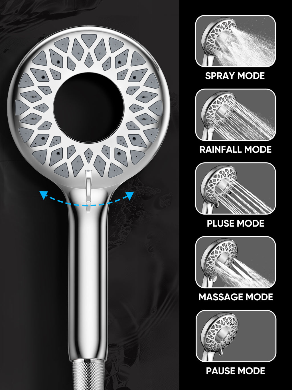 Magnetic Handheld Dual Shower Head with High Pressure Rain Shower Combo 2-in-1 Fixed & Detachable Multiple Spray Modes Built-in Magnet Dock 6ft Hose Chrome