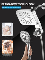 Magnetic Handheld Dual Shower Head with High Pressure Rain Shower Combo 2-in-1 Fixed & Detachable Multiple Spray Modes Built-in Magnet Dock 6ft Hose Chrome