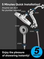Magnetic Handheld Dual Shower Head with High Pressure Rain Shower Combo 2-in-1 Fixed & Detachable Multiple Spray Modes Built-in Magnet Dock 6ft Hose Chrome