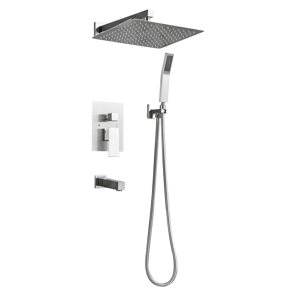 Rain Single Handle 1-Spray Tub Shower Faucet Handheld Combo with Valve 1.8 GPM 12 in. Adjustable Head in Brushed Nickel