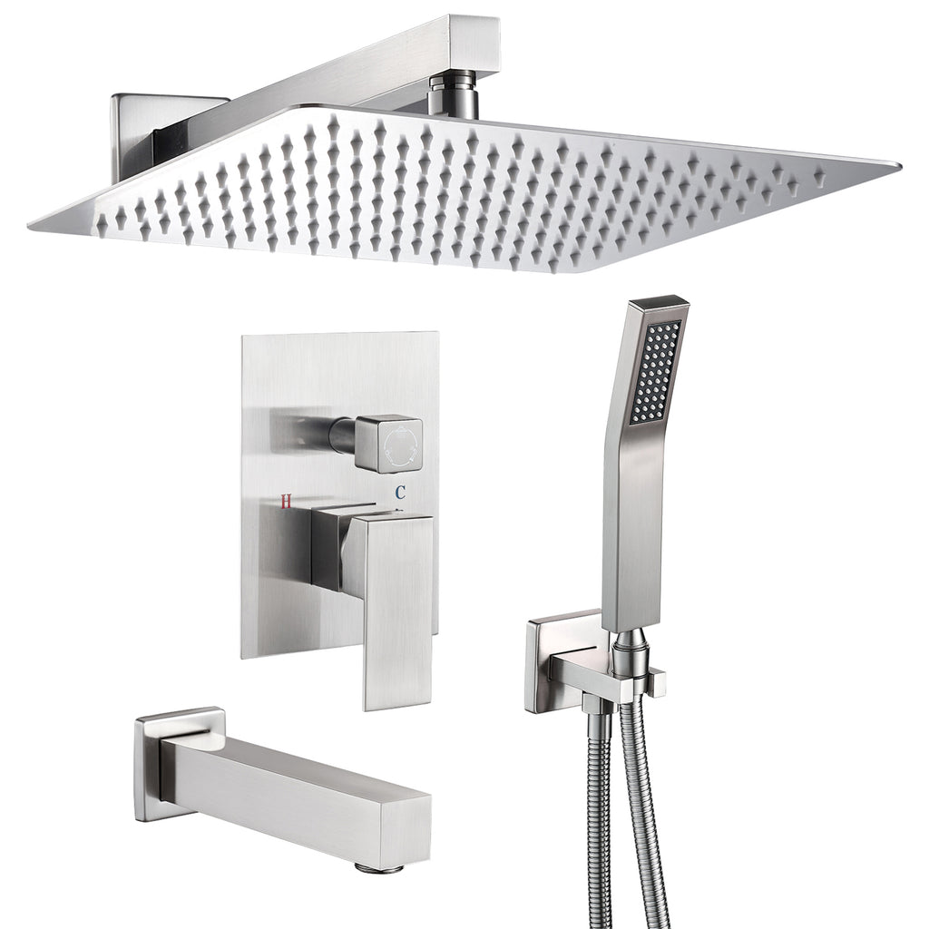 Rain Single Handle 1-Spray Tub Shower Faucet Handheld Combo with Valve 1.8 GPM 12 in. Adjustable Head in Brushed Nickel