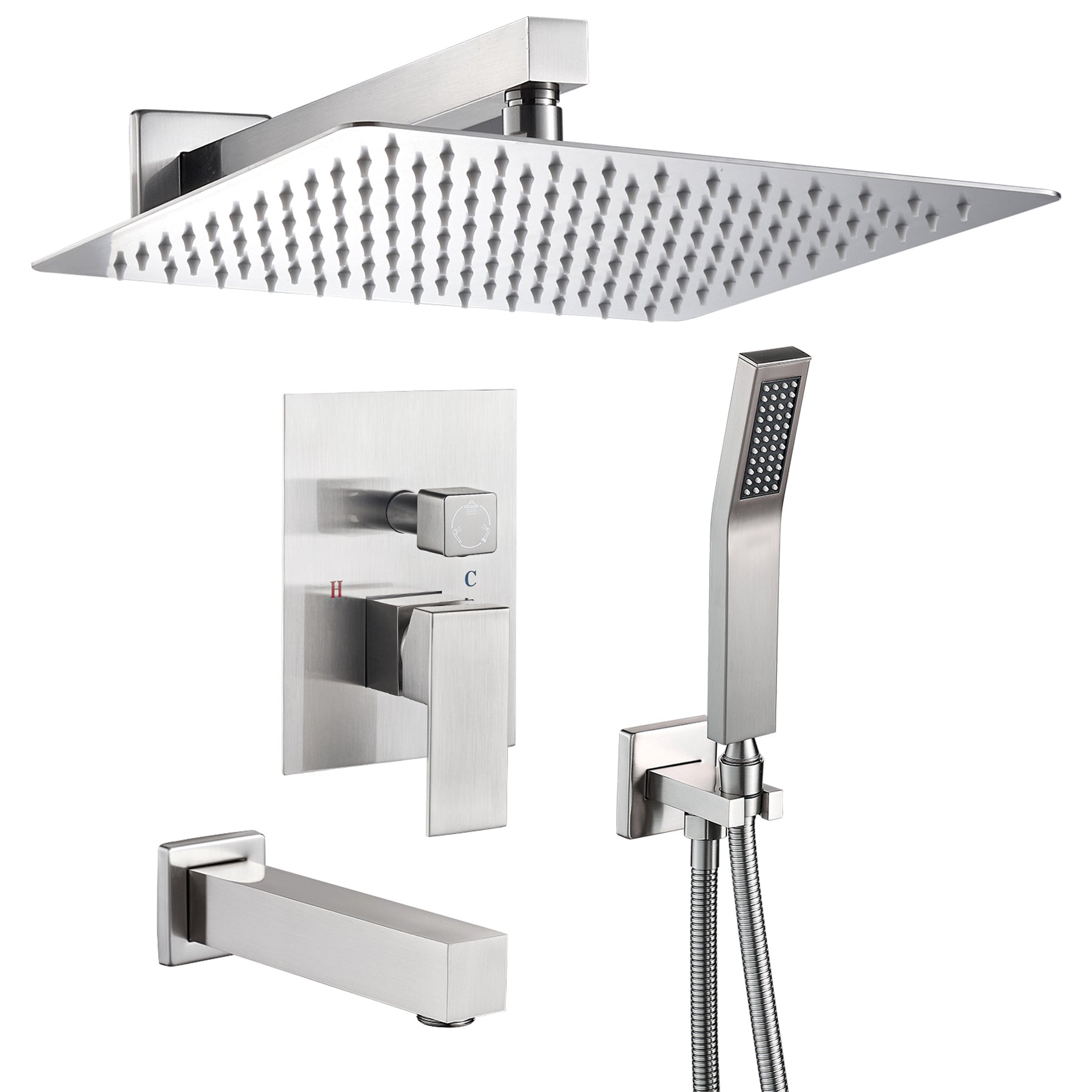 Rain Single Handle 1-Spray Tub Shower Faucet Handheld Combo with Valve 1.8 GPM 12 in. Adjustable Head in Brushed Nickel