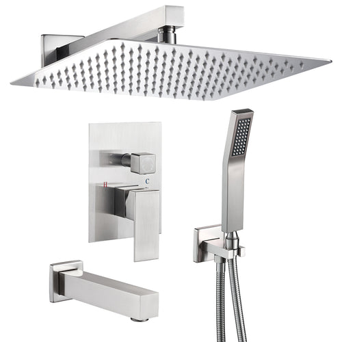 Rain Single Handle 1-Spray Tub Shower Faucet Handheld Combo with Valve 1.8 GPM 12 in. Adjustable Head in Brushed Nickel