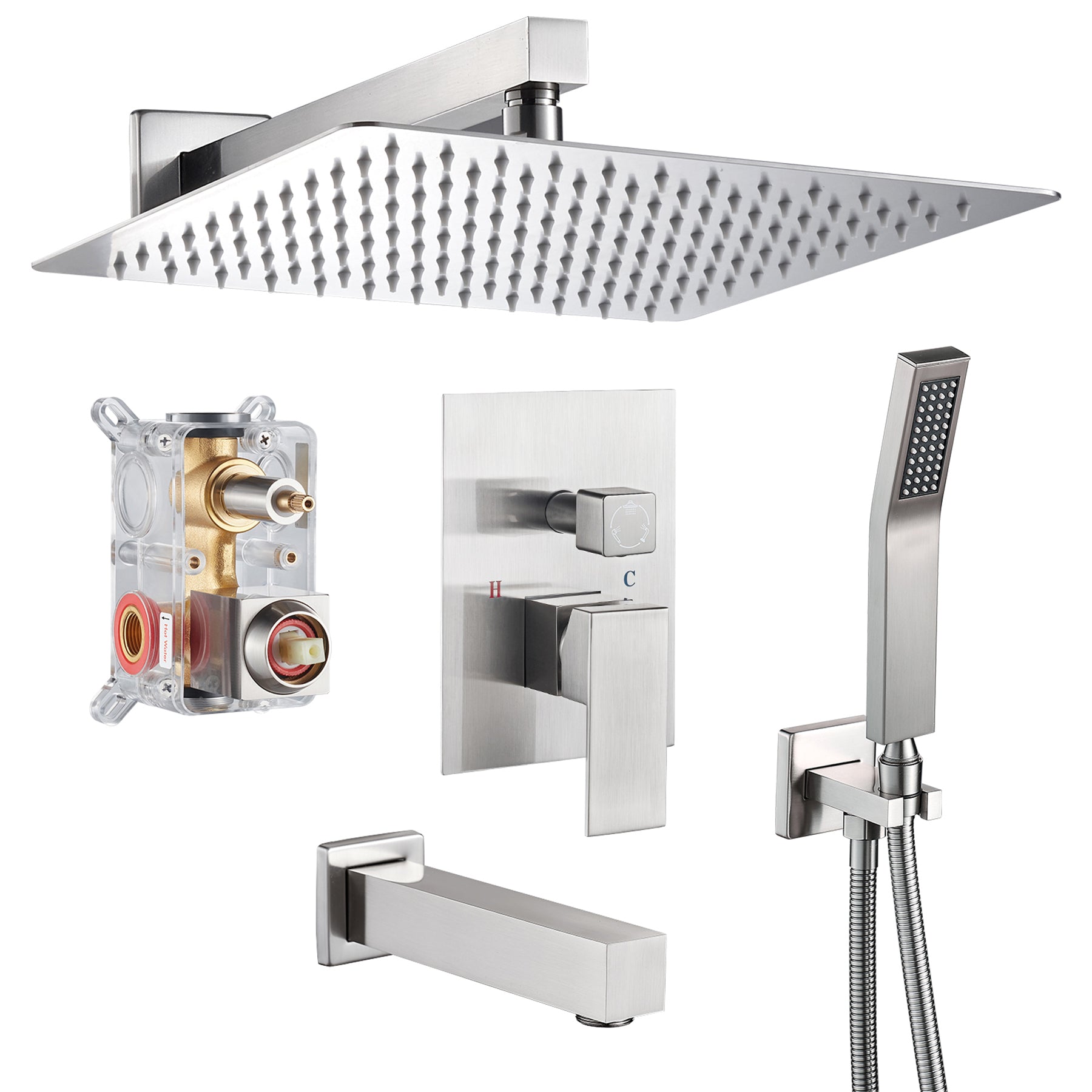 Rain Single Handle 1-Spray Tub Shower Faucet Handheld Combo with Valve 1.8 GPM 12 in. Adjustable Head in Brushed Nickel
