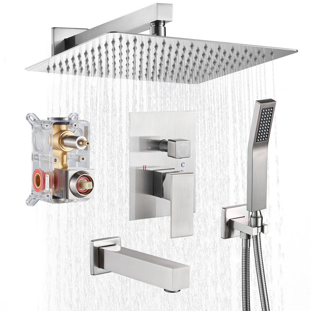 Rain Single Handle 1-Spray Tub Shower Faucet Handheld Combo with Valve 1.8 GPM 12 in. Adjustable Head in Brushed Nickel