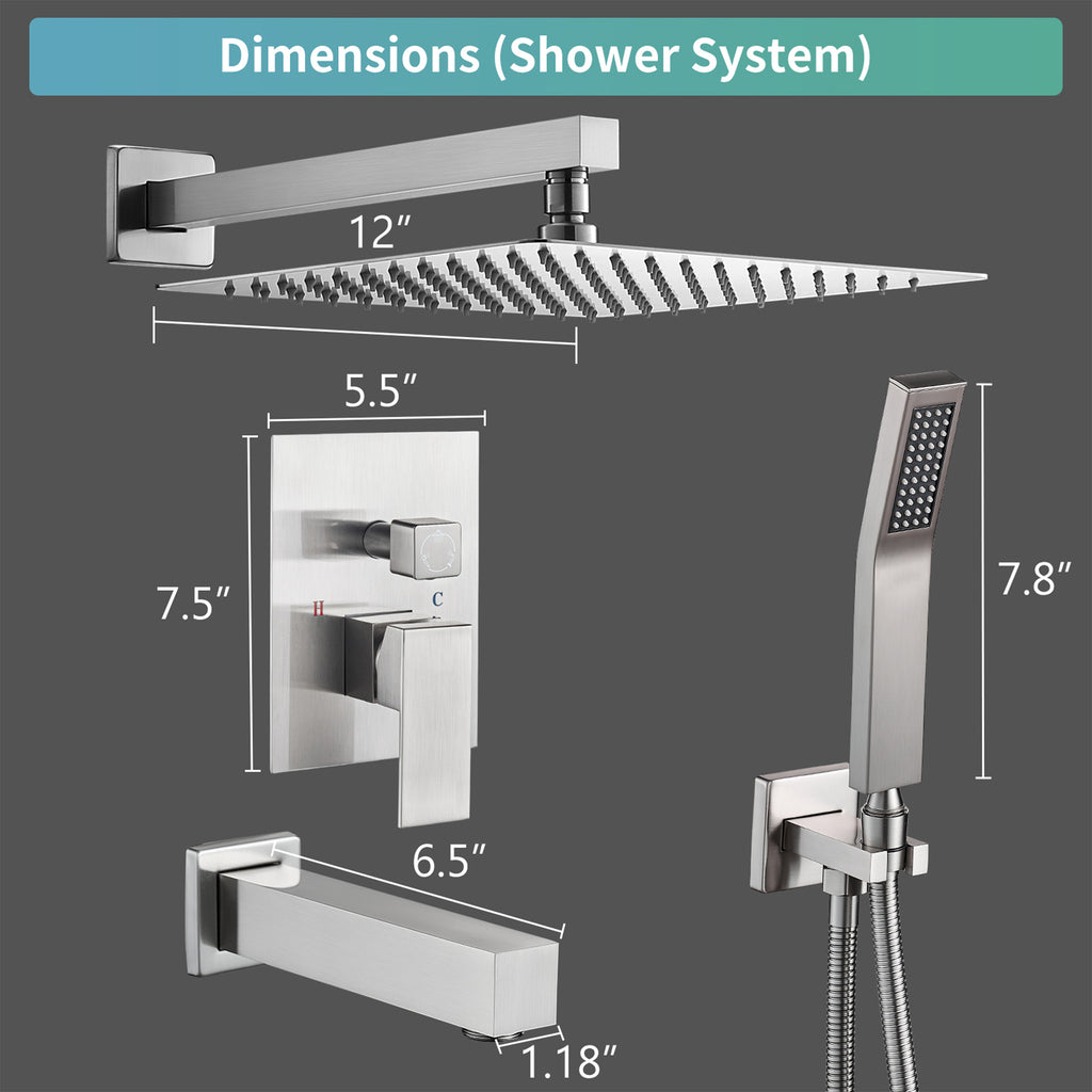 Rain Single Handle 1-Spray Tub Shower Faucet Handheld Combo with Valve 1.8 GPM 12 in. Adjustable Head in Brushed Nickel