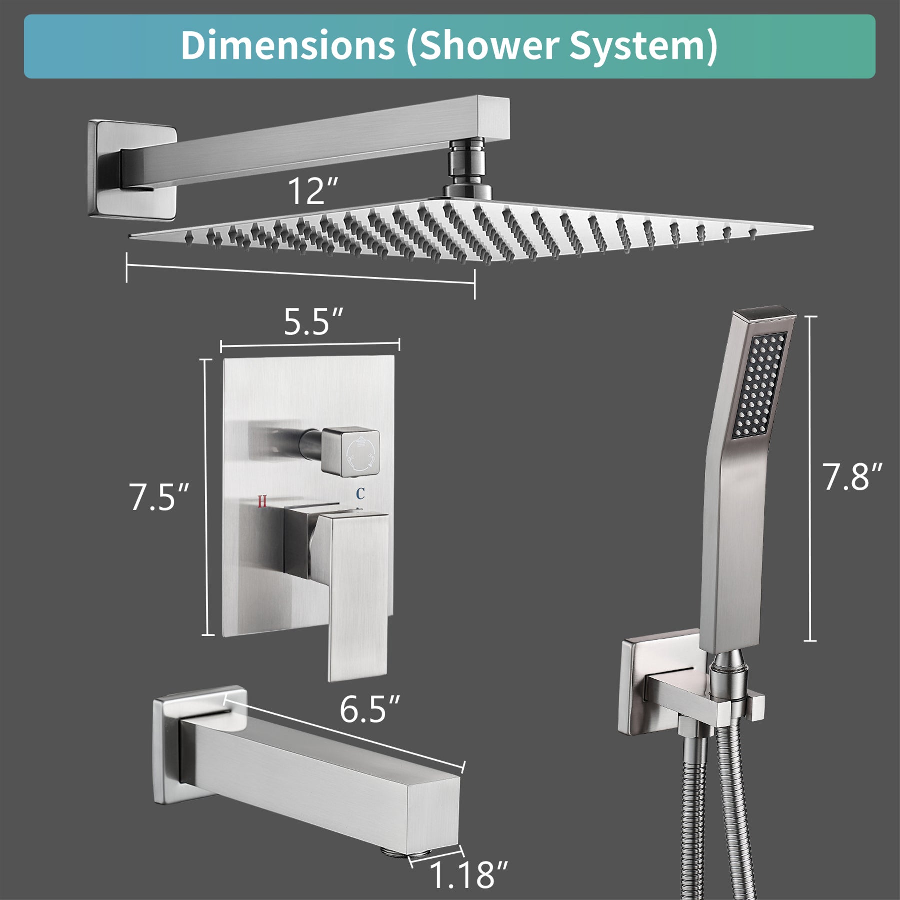 Rain Single Handle 1-Spray Tub Shower Faucet Handheld Combo with Valve 1.8 GPM 12 in. Adjustable Head in Brushed Nickel