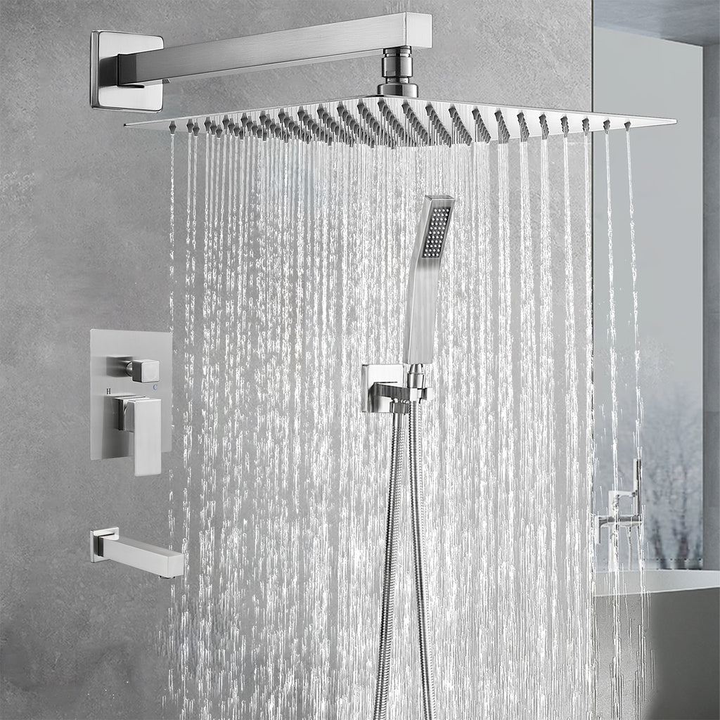 Rain Single Handle 1-Spray Tub Shower Faucet Handheld Combo with Valve 1.8 GPM 12 in. Adjustable Head in Brushed Nickel