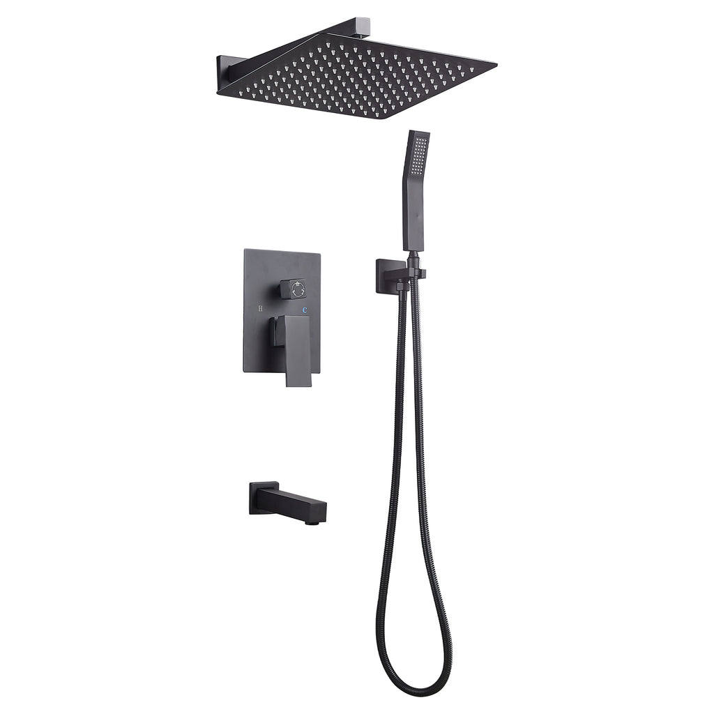 Rain Single Handle 1-Spray Tub Shower Faucet Handheld Combo with Valve 1.8 GPM 12 in. Adjustable shower Head in Black