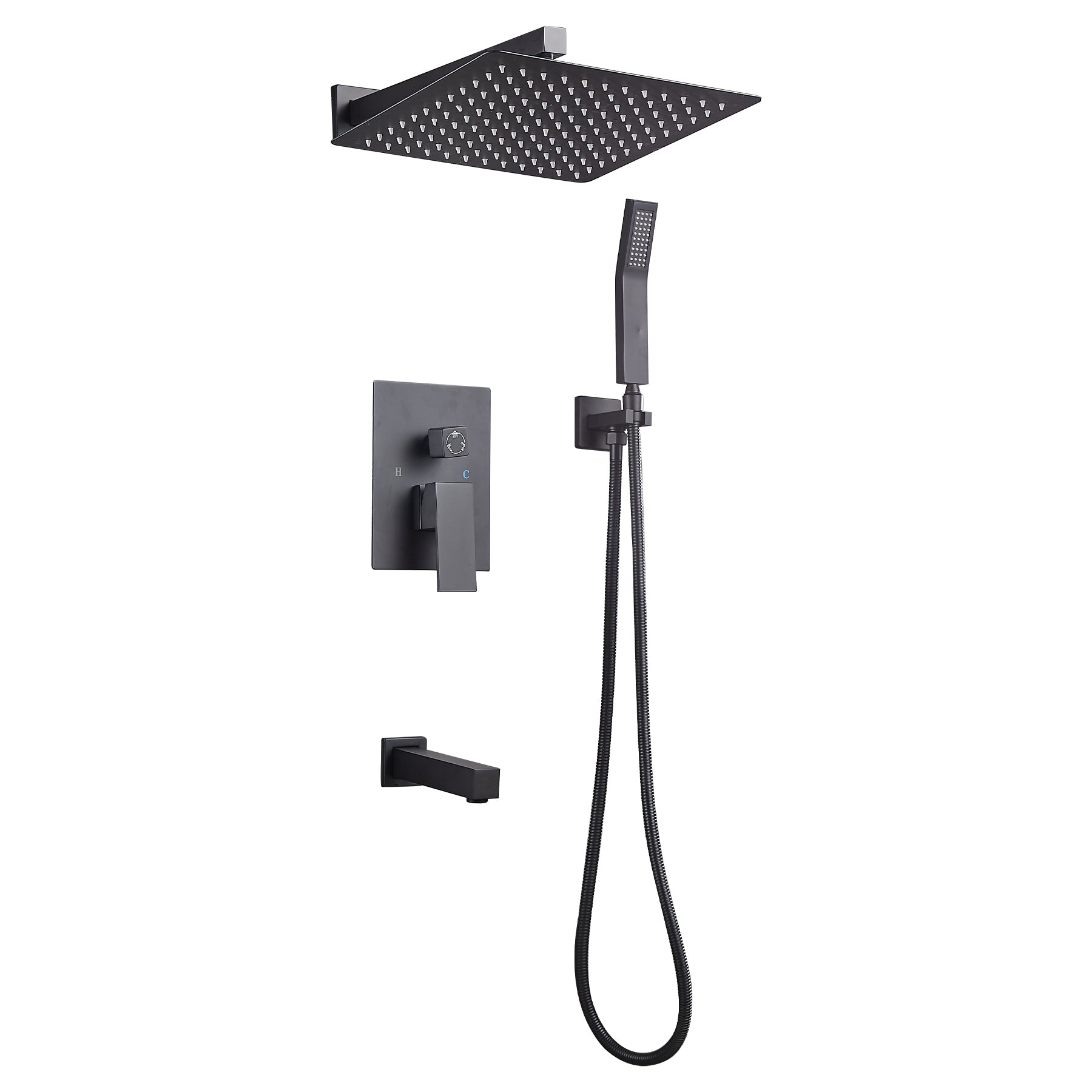 Rain Single Handle 1-Spray Tub Shower Faucet Handheld Combo with Valve 1.8 GPM 12 in. Adjustable shower Head in Black