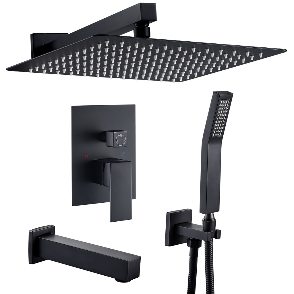 Rain Single Handle 1-Spray Tub Shower Faucet Handheld Combo with Valve 1.8 GPM 12 in. Adjustable shower Head in Black