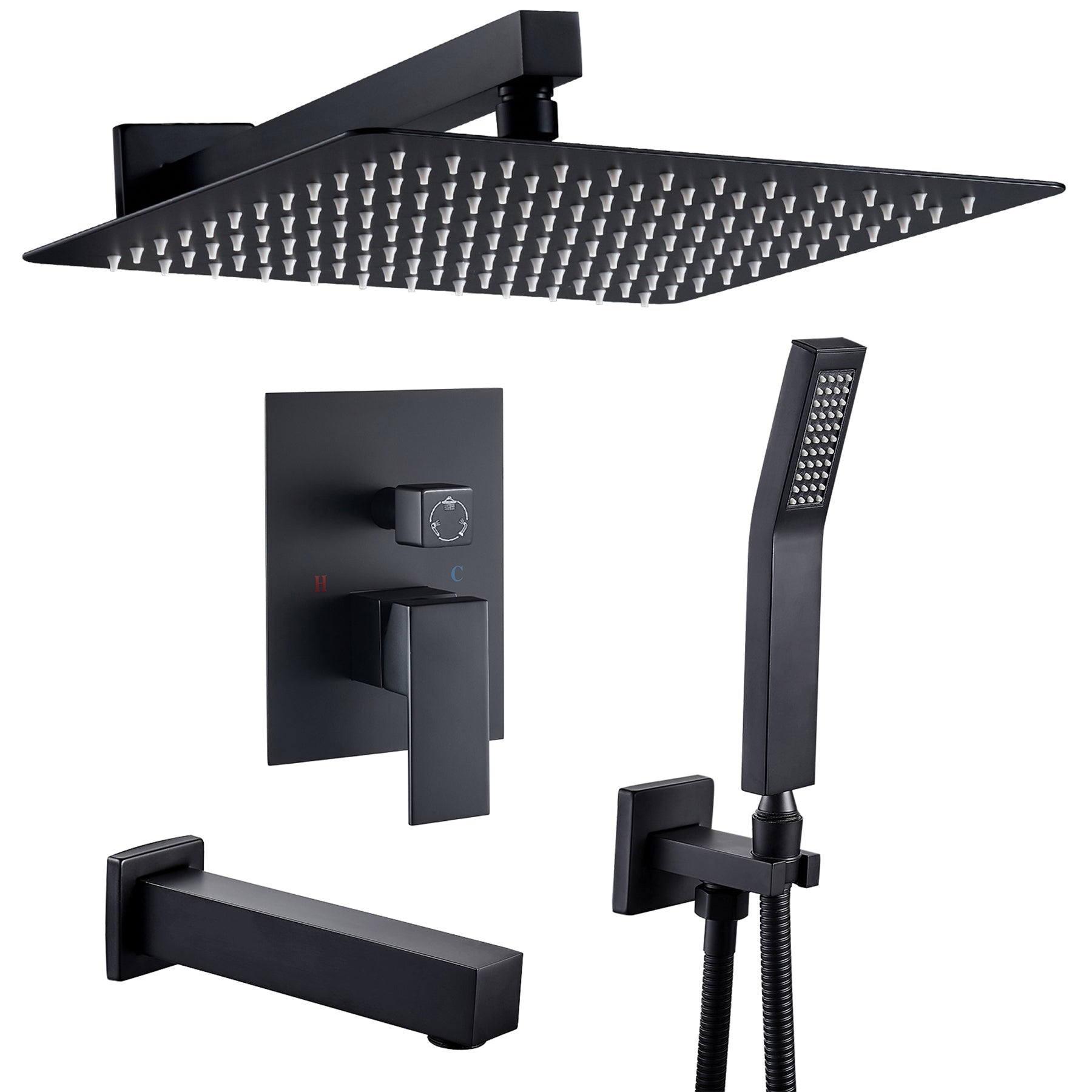 Rain Single Handle 1-Spray Tub Shower Faucet Handheld Combo with Valve 1.8 GPM 12 in. Adjustable shower Head in Black