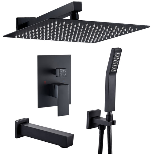 Rain Single Handle 1-Spray Tub Shower Faucet Handheld Combo with Valve 1.8 GPM 12 in. Adjustable shower Head in Black