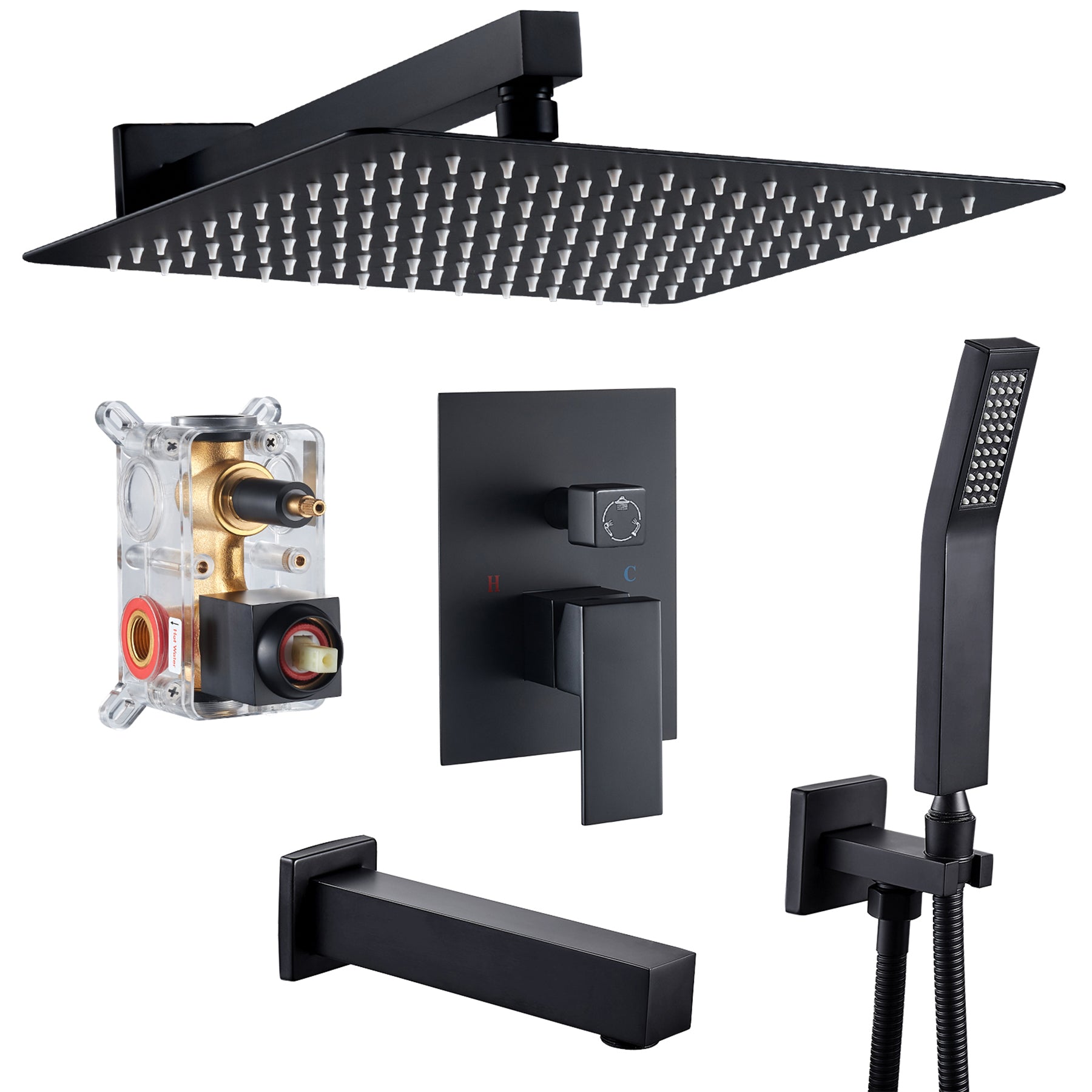 Rain Single Handle 1-Spray Tub Shower Faucet Handheld Combo with Valve 1.8 GPM 12 in. Adjustable shower Head in Black