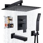Rain Single Handle 1-Spray Tub Shower Faucet Handheld Combo with Valve 1.8 GPM 12 in. Adjustable shower Head in Black