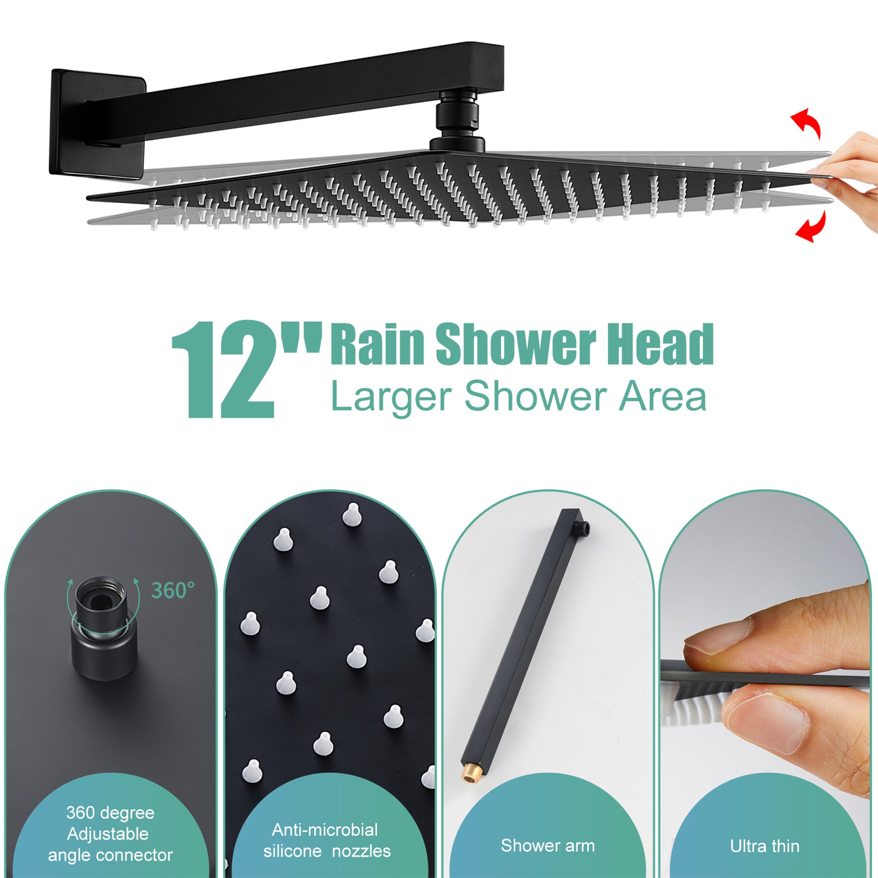 Rain Single Handle 1-Spray Tub Shower Faucet Handheld Combo with Valve 1.8 GPM 12 in. Adjustable shower Head in Black
