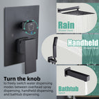 Rain Single Handle 1-Spray Tub Shower Faucet Handheld Combo with Valve 1.8 GPM 12 in. Adjustable shower Head in Black