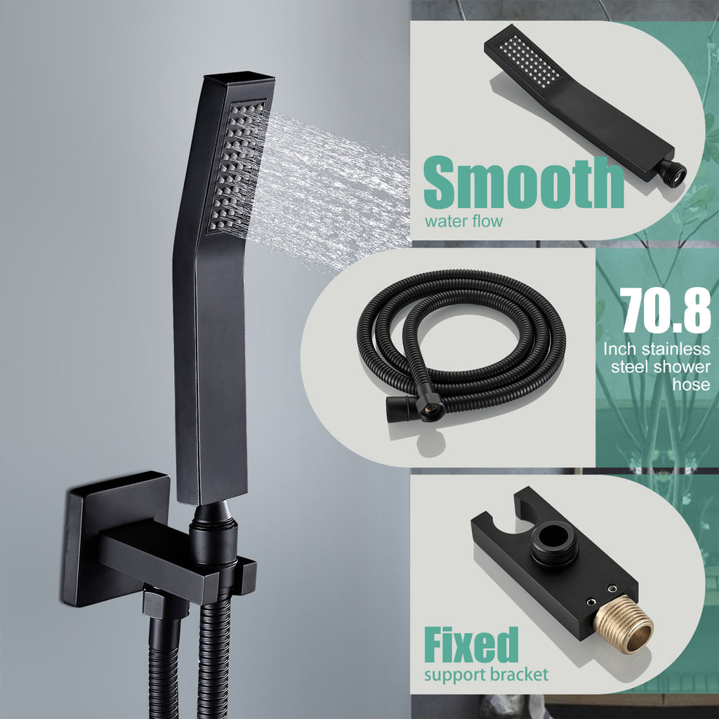 Rain Single Handle 1-Spray Tub Shower Faucet Handheld Combo with Valve 1.8 GPM 12 in. Adjustable shower Head in Black