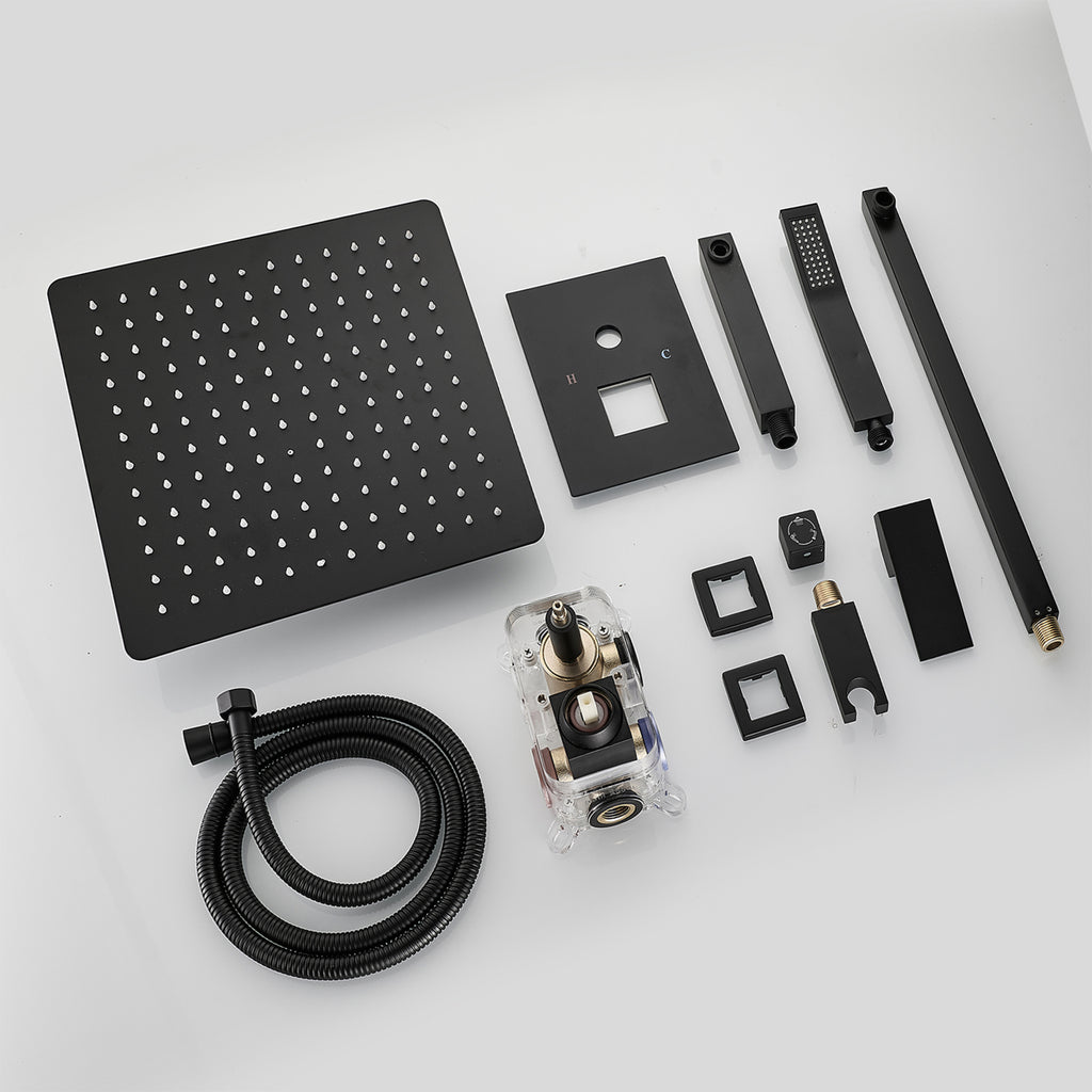 Rain Single Handle 1-Spray Tub Shower Faucet Handheld Combo with Valve 1.8 GPM 12 in. Adjustable shower Head in Black