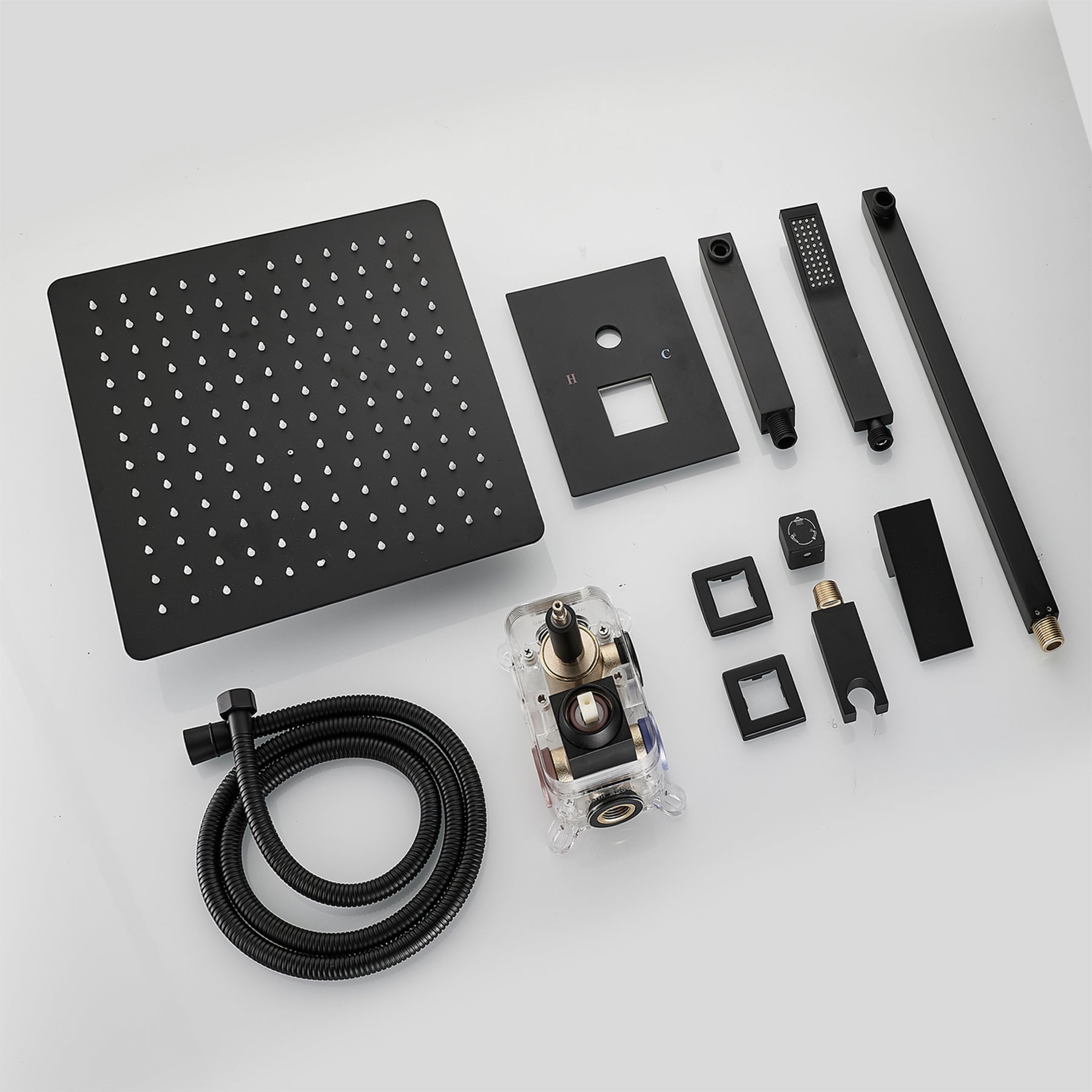 Rain Single Handle 1-Spray Tub Shower Faucet Handheld Combo with Valve 1.8 GPM 12 in. Adjustable shower Head in Black