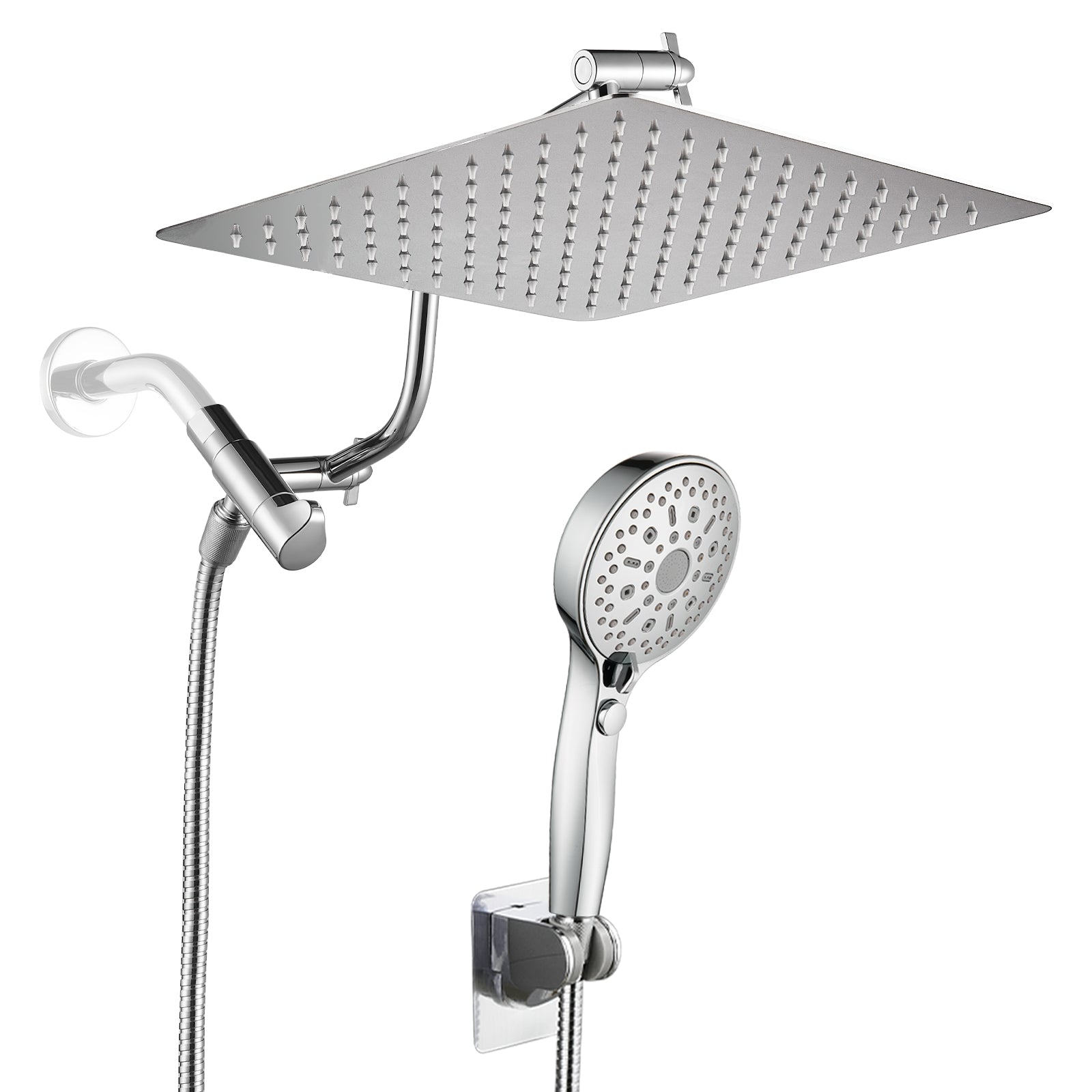 Rainfall Shower Head Combo 12-Spray 12 in. Wall Mount Dual Shower Heads and Handheld Shower Head with 1.8 GPM in Chrome