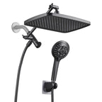 Rainfull 2-in-1 8-Spray Patterns with 1.8 GPM 12 in. Wall Mount Dual Shower Head and Handheld Shower Head in Black