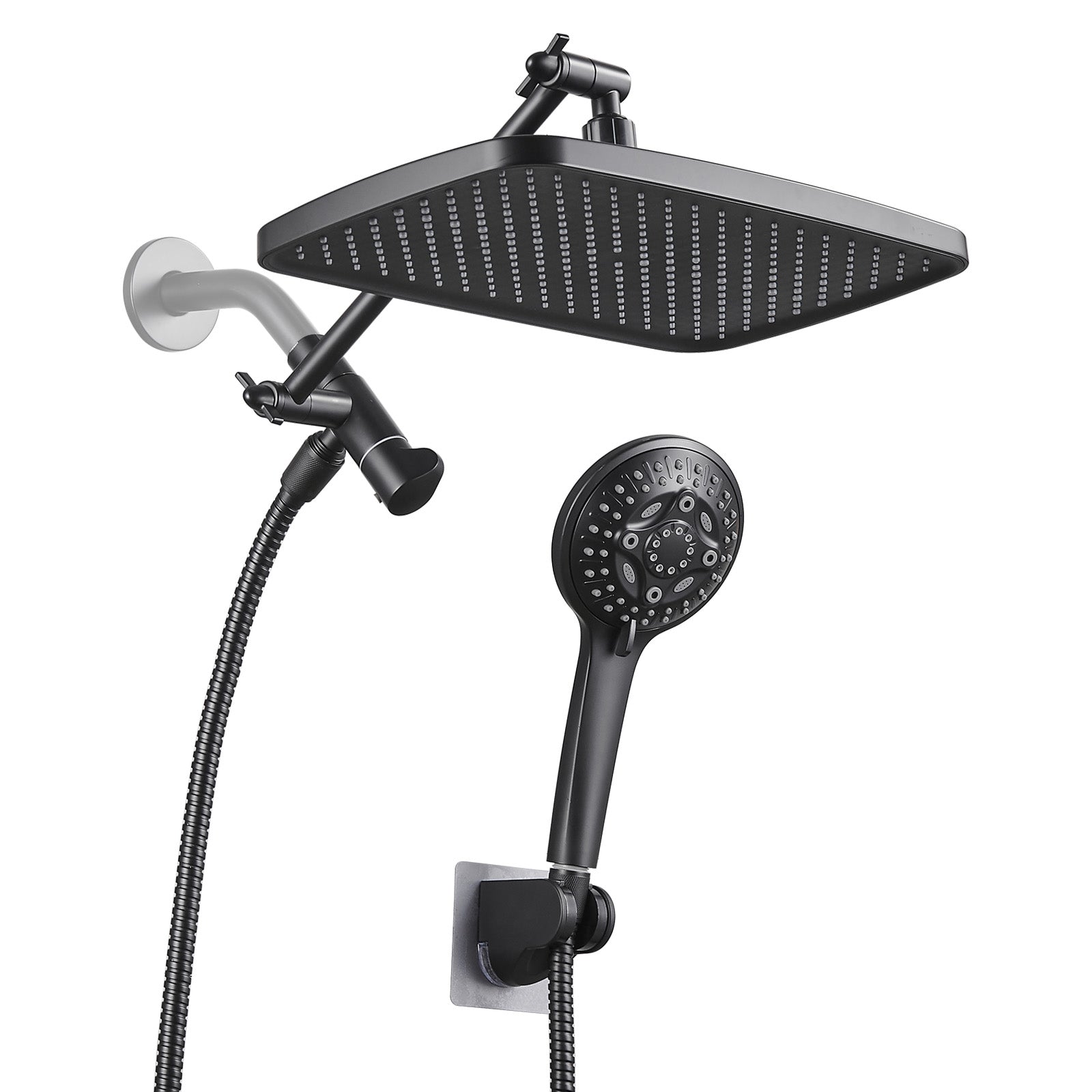 Rainfull 2-in-1 8-Spray Patterns with 1.8 GPM 12 in. Wall Mount Dual Shower Head and Handheld Shower Head in Black