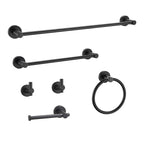 Modern 6-Pieces Aluminum Bath Hardware Set with Towel Ring Toilet Paper Holder Towel Hook and Towel Bar in Black