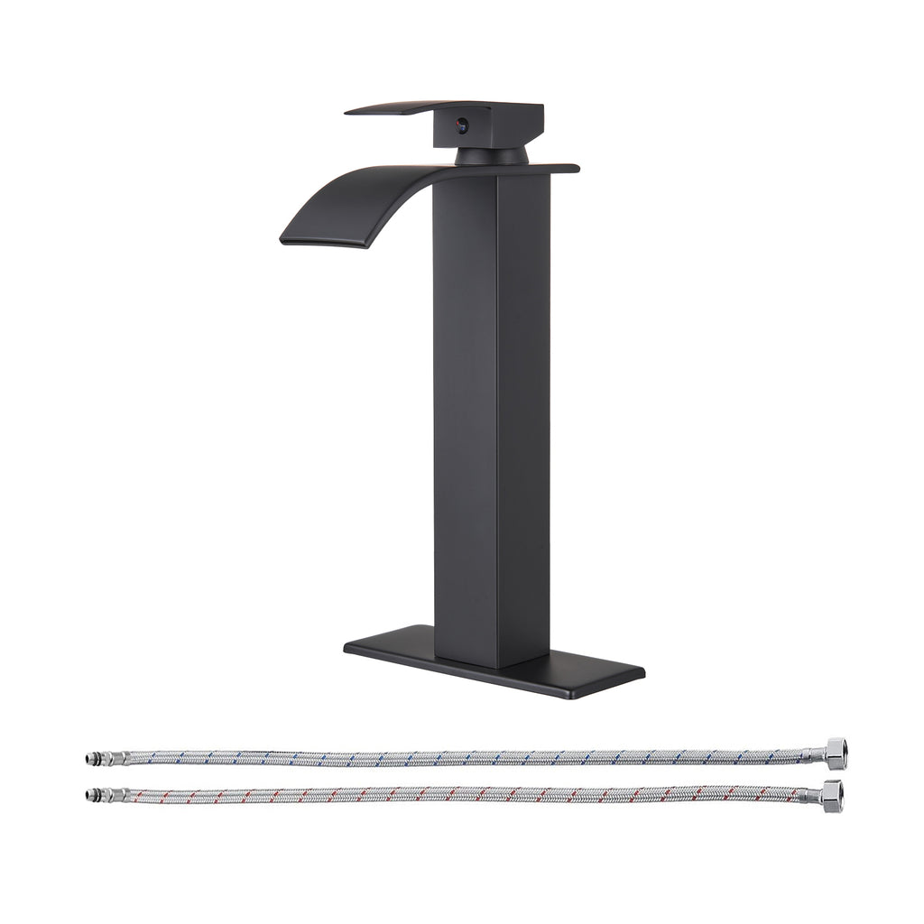 Arc Waterfall Single Handle Single Hole Bathroom Faucet in Matte Black