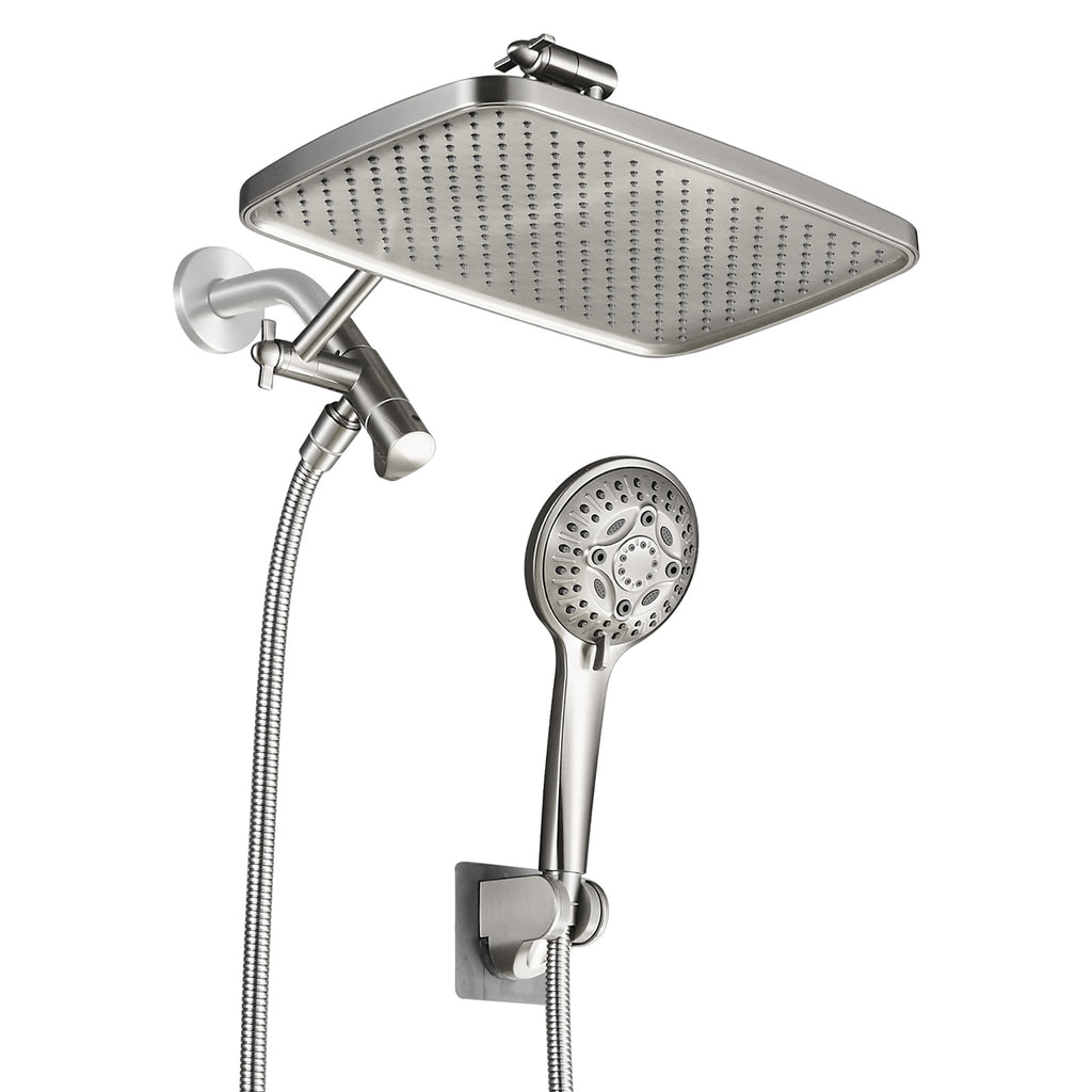 Rainfull 2-in-1 8-spray with 1.8 GPM 12 in.  Wall Mount Dual Shower Head and Handheld Shower Head in Brushed Nickel