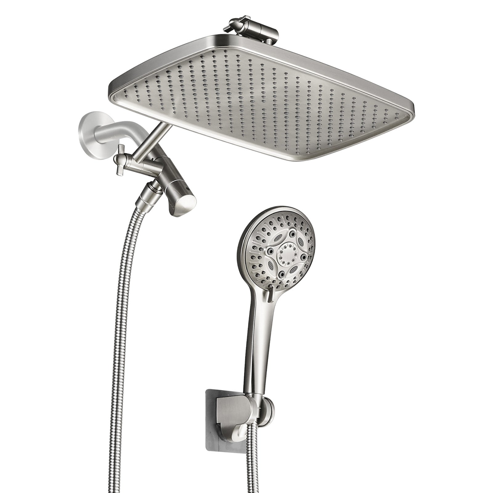 Rainfull 2-in-1 8-spray with 1.8 GPM 12 in.  Wall Mount Dual Shower Head and Handheld Shower Head in Brushed Nickel