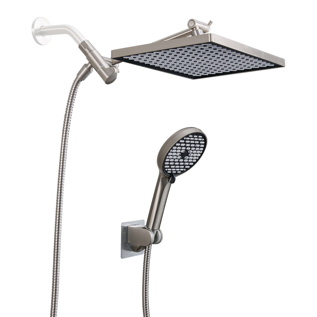 Rainfall Shower Head Combo 6-Spray 12 in. Wall Mount Dual Shower Heads and Handheld Head with 1.8 GPM in Brushed Nickel