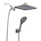 Rainfall Shower Head Combo 6-Spray 12 in. Wall Mount Dual Shower Heads and Handheld Head with 1.8 GPM in Brushed Nickel