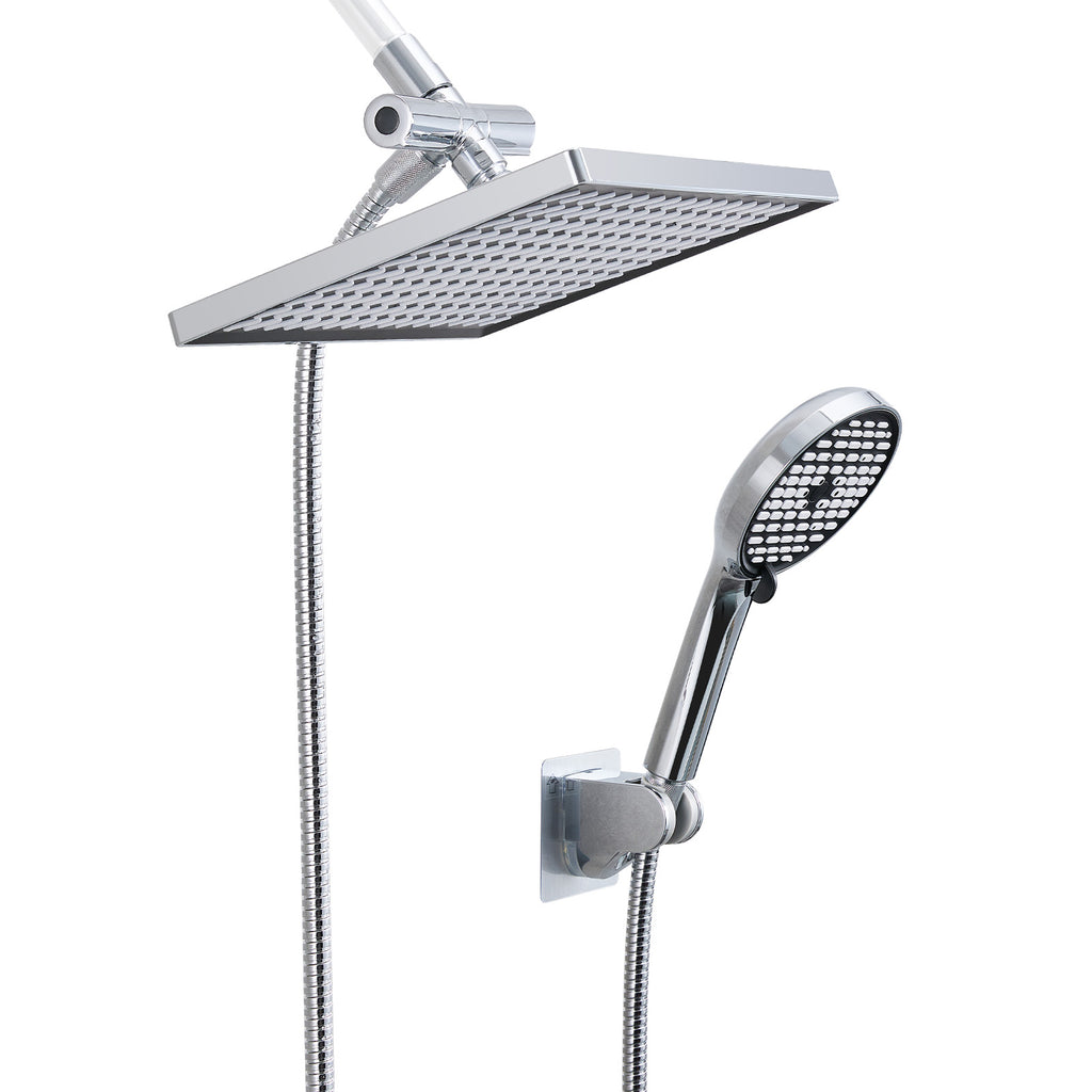 Rainfall Shower Head Combo 6-Spray 12 in. Wall Mount Dual Shower Heads and Handheld Shower Head with 1.8 GPM in Chrome