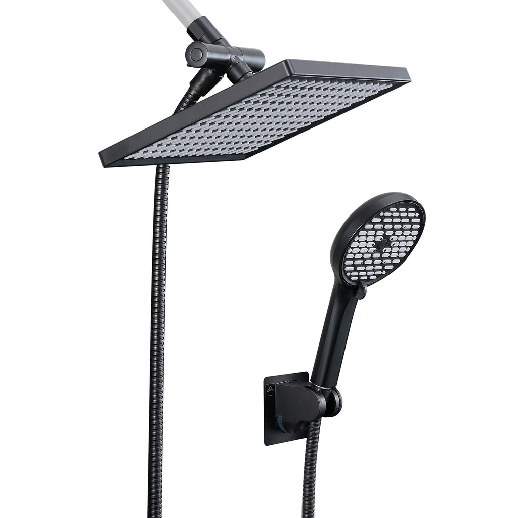 Rainfall Shower Head Combo 6-Spray 12 in. Wall Mount Dual Shower Heads and Handheld Shower Head with 1.8 GPM in Black