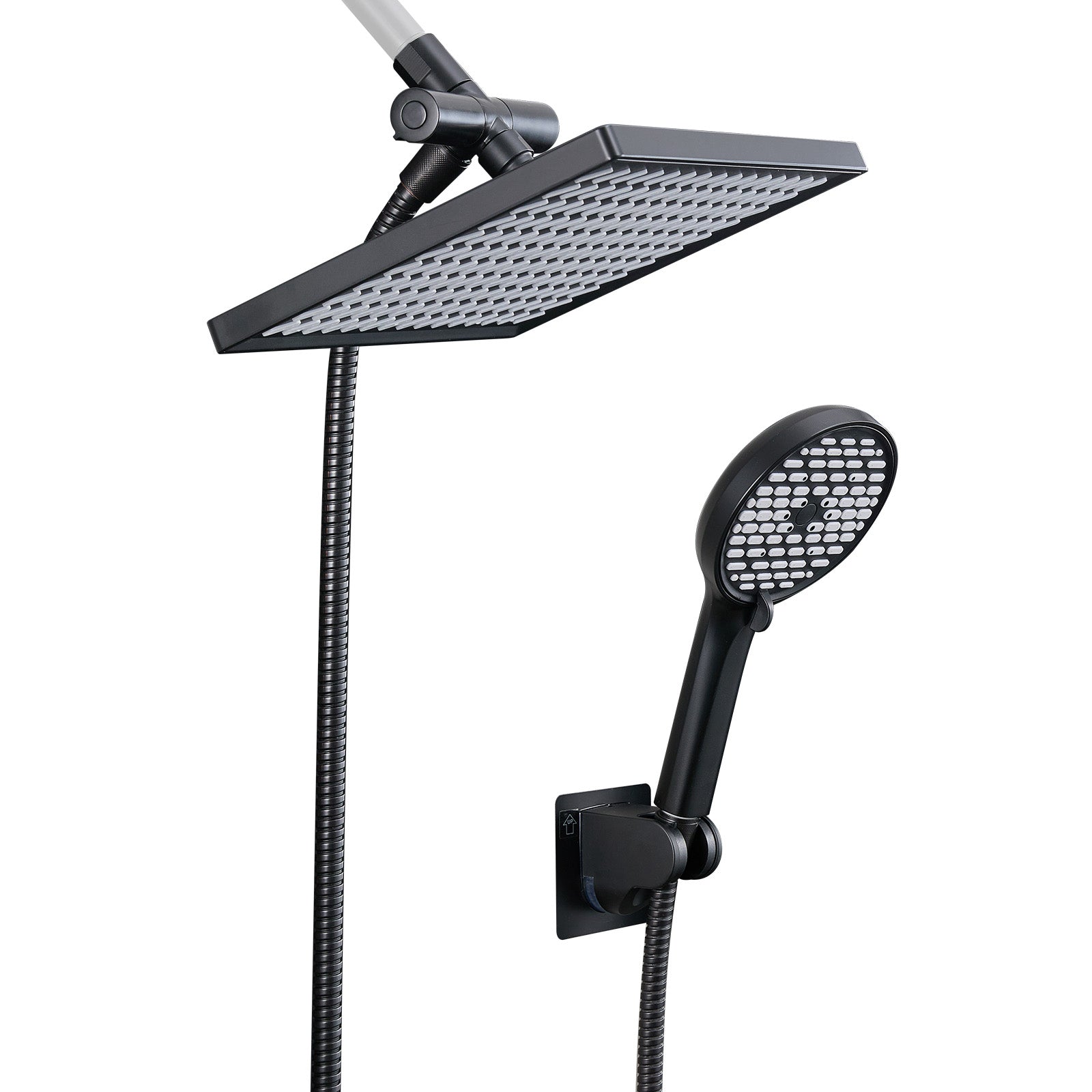 Rainfall Shower Head Combo 6-Spray 12 in. Wall Mount Dual Shower Heads and Handheld Shower Head with 1.8 GPM in Black